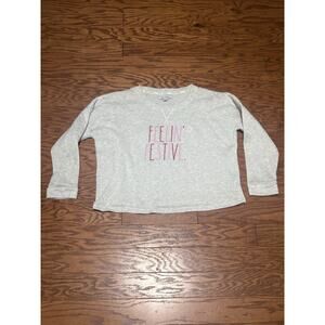 Rae Dunn Women’s Gray Feelin’ Festive. Long Sleeve Crew Neck Sweatshirt, Sz S